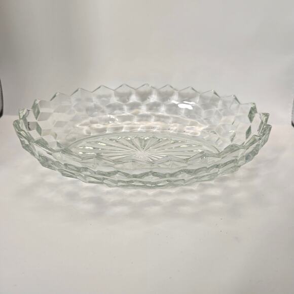 Mid-Century Clear Glass Diamond Quilt Pattern Decorative Bowl - Picture 3 of 9